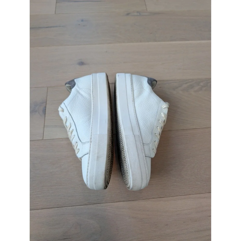 P448 John White Leather Sneakers Gray Suede Low Top US 9/EU 40